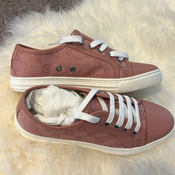 Brand new Gucci Pink GG Canvas and Leather Sneakers - Picture 3 of 4